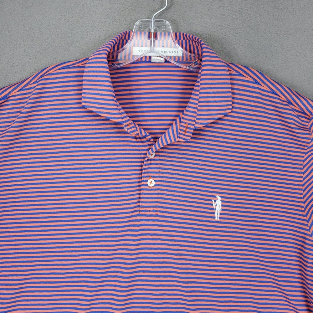 Holderness & Bourne Polo Shirt Mens XL Orange Blue The Maxwell Islander Striped